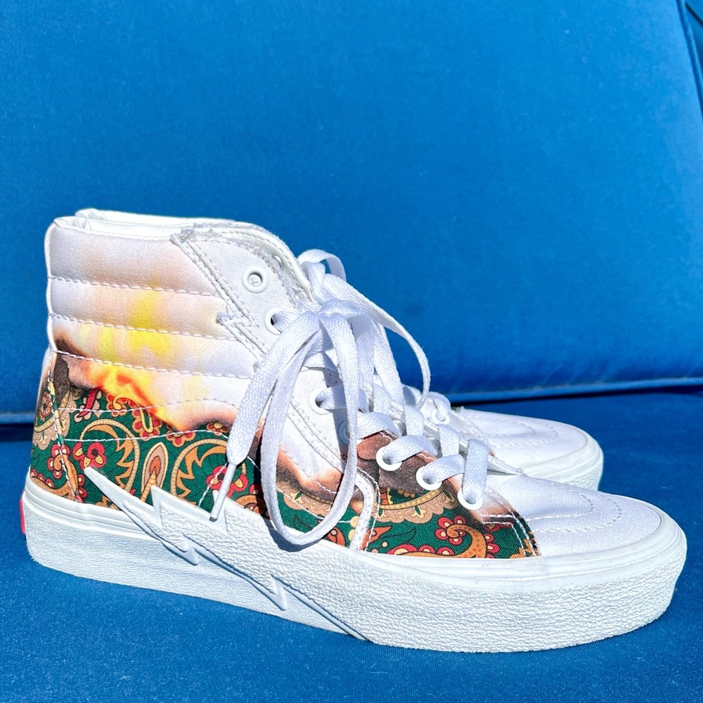 Vans High Top Sk8-Hi 'Bolt Big Reveal' White Bandana Fire Flame Sneakers - Picture 6 of 11